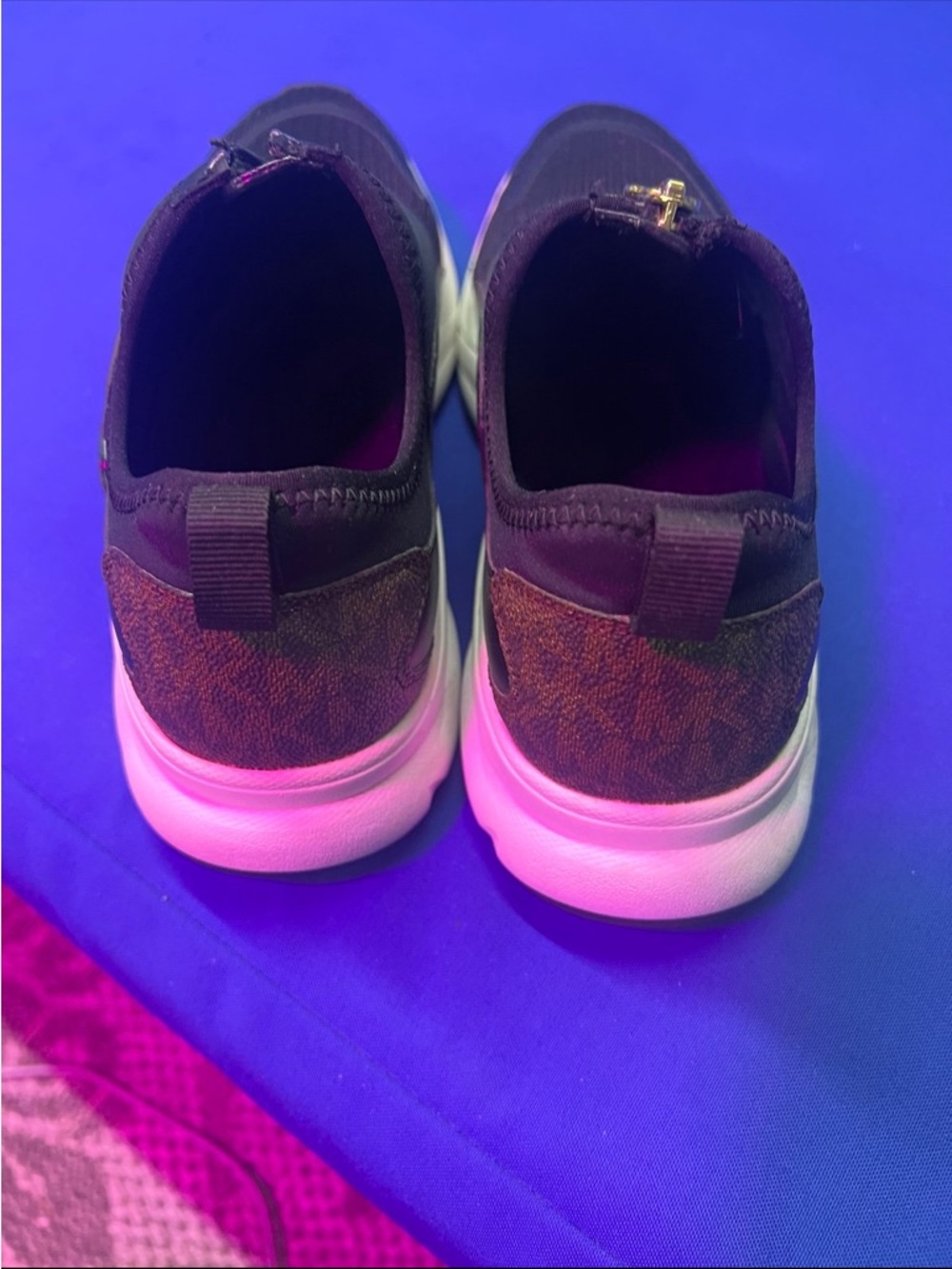 Michael Kors Black Slip-On Zipper Logo Sneakers with White Soles - Picture 4 of 5